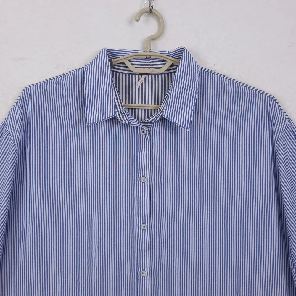 Free People Top Tunic Size Large Striped Oversized Button Up Relaxed Minimalist - Picture 6 of 16